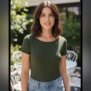 OAK + FORT Deep Green Short Sleeve Top